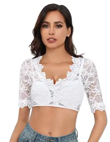 Dirndlbluse Parabler Damen Kurzarm aus Spitze für Dirndl