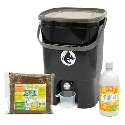 Bokashi Eimer FairFox Starter-Set Profi schwarz für effektives Kompostieren
