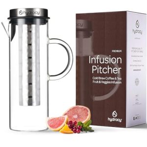 Cold Brew Kaffeebereiter Hydracy – 1,5L Glas Karaffe mit Edelstahl Deckel und Filter