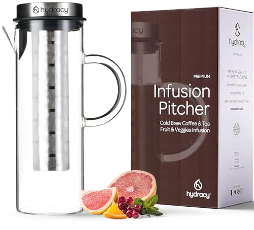 Cold Brew Kaffeebereiter Hydracy – 1,5L Glas Karaffe mit Edelstahl Deckel und Filter