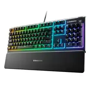 SteelSeries Apex 3 Gaming Tastatur mit 10-Zonen RGB-Beleuchtung und Handballenauflage