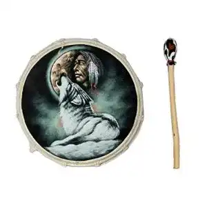 Bodhrán Ciffre 40 cm Schamanentrommel mit Wolf Design