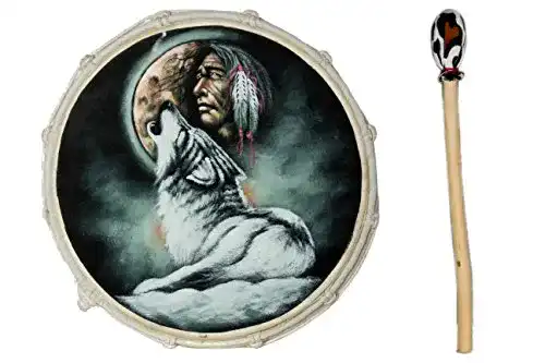 Bodhrán Ciffre 40 cm Schamanentrommel mit Wolf Design