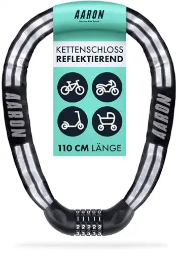 Langes Fahrradschloss AARON Reflect mit Zahlencode und 120 cm Länge