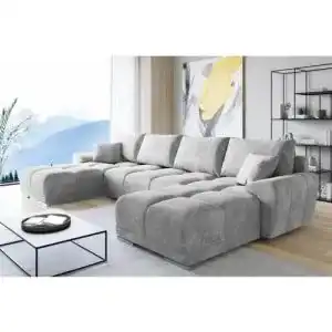 U-Sofa Ml Furniture Ltd Easy London Velvet Ecsofa in U-Form hellgrau
