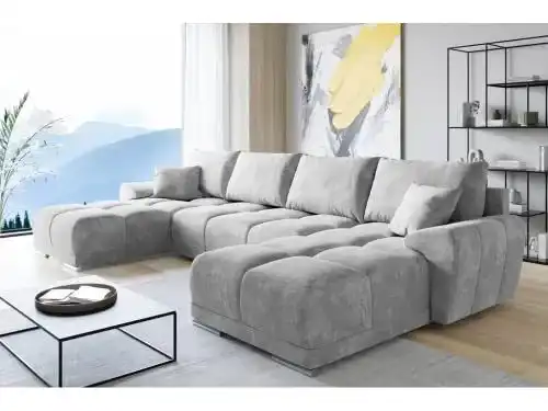 U-Sofa Ml Furniture Ltd Easy London Velvet Ecsofa in U-Form hellgrau