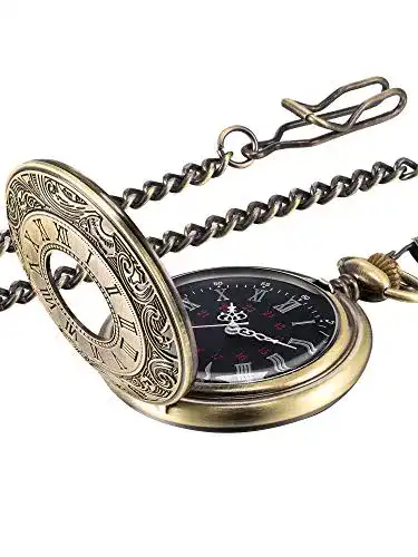 Taschenuhr Hicarer Vintage aus Bronze mit Kette für Herren