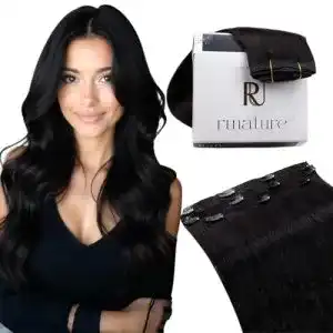 Haartressen RUNATURE Clip-In Extensions Echthaar Schwarz 30 cm