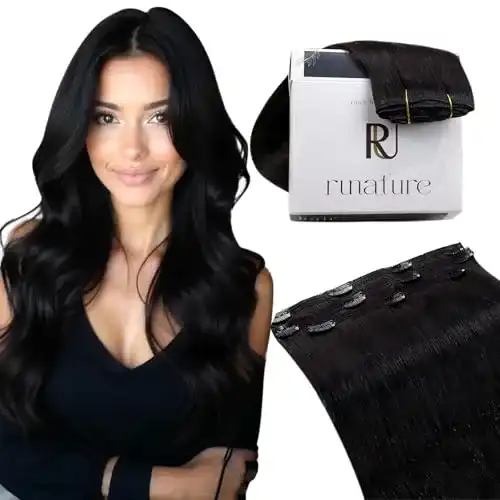 Haartressen RUNATURE Clip-In Extensions Echthaar Schwarz 30 cm