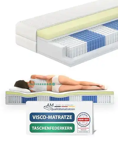 AM Qualitätsmatratzen Visco-Matratze 90x200cm mit 7-Zonen-Taschenfederkern