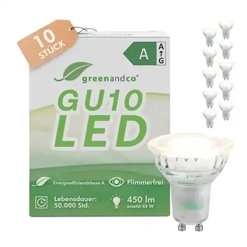 GU10 LED Kaltweiß 10 Stück 6500K 2,5W 450lm Energieeffizienz A