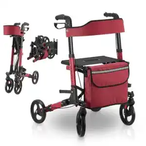 Alu-Rollator Juskys Vital rot – Faltbare Gehhilfe aus Aluminium