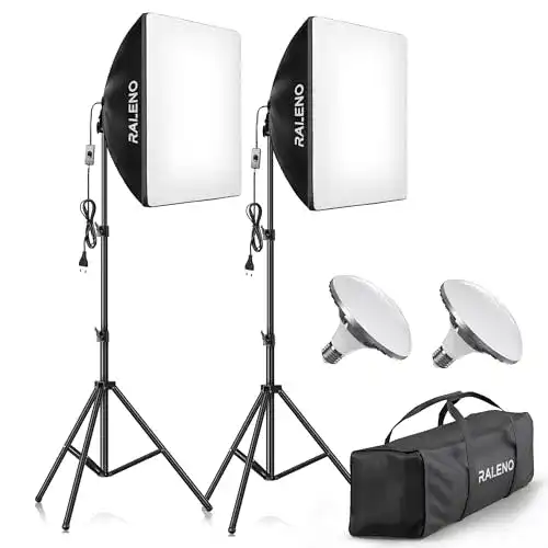 Softbox-Set Raleno mit 2 x 50 W LED und Zubehör für Fotostudio