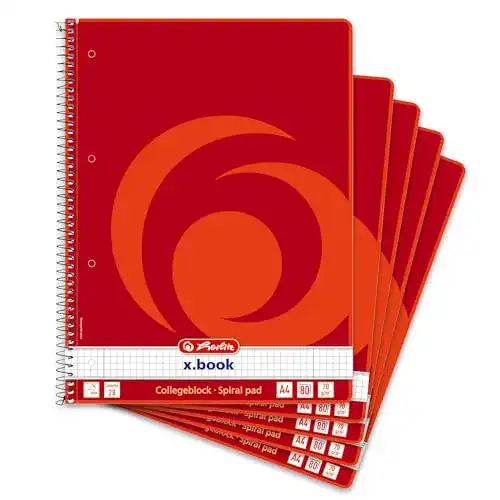 Herlitz Collegeblock 306456 A4, 80 Blatt mit Rand, 5 Stück