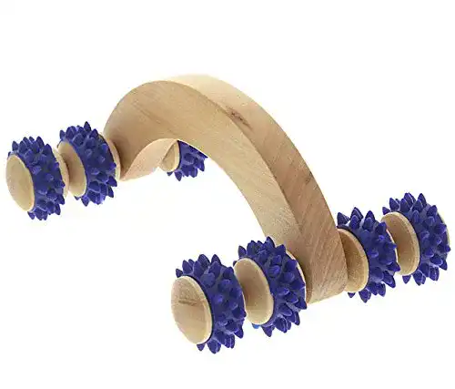 Massageroller von Kosmetex aus Holz mit blauen Kunststoffnoppen