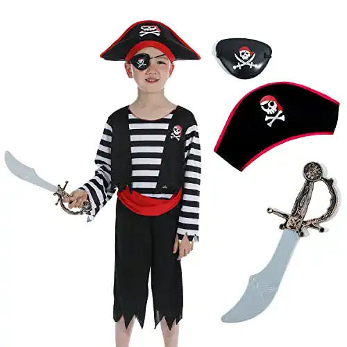 Piratenkostüm für Kinder mit Hut, Schwert und Augenklappe