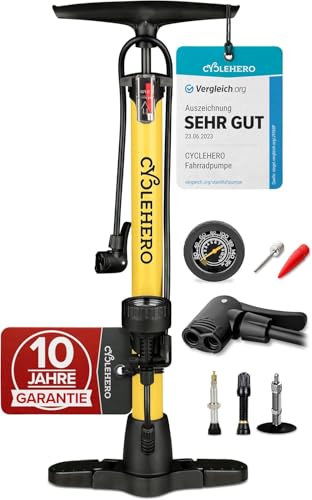 Standluftpumpe Cyclehero für alle Ventile Fahrradpumpe mit Manometer