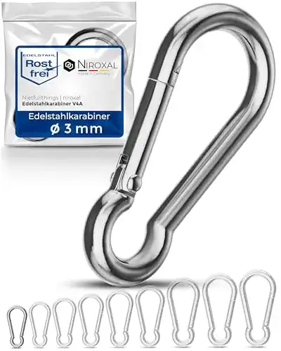 Karabinerhaken Nietfullthings 4 Stück 3mm Edelstahl mit 200 kg Bruchlast
