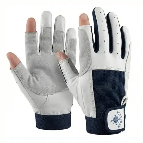 Segelhandschuhe BluePort aus Leder mit 2 Fingern frei, Größe XS