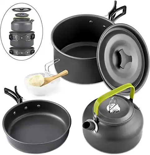 Camping Kochgeschirr Set aus Edelstahl von Queta, 10-teilig