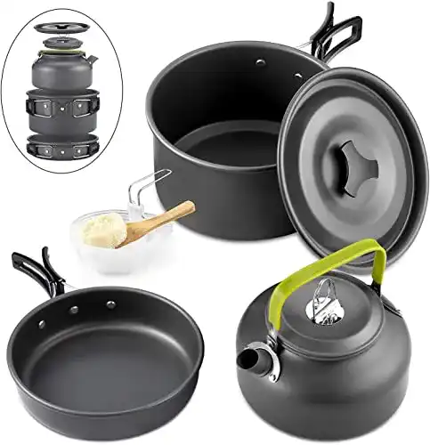 Camping Kochgeschirr Set aus Edelstahl von Queta, 10-teilig