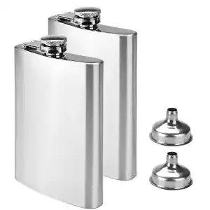 Flachmann Set aus Edelstahl mit Trichtern, 2x 227 ml