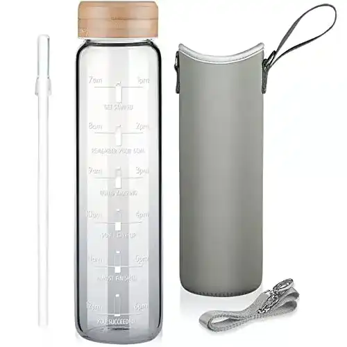 Glas-Trinkflasche Ferexer 1 Liter mit Strohhalm