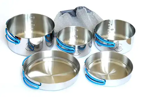 Camping Kochgeschirr Set aus Edelstahl, 5-teilig, für Outdoor-Aktivitäten