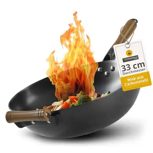 Wok aus Carbonstahl für asiatische Gerichte, Ø 33 cm, robust und langlebig