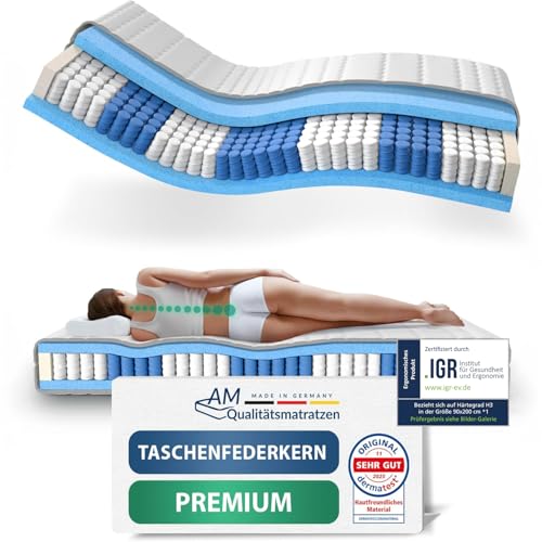 Taschenfederkernmatratze 100 x 200 cm H3 mit Tonnentaschenfederkern