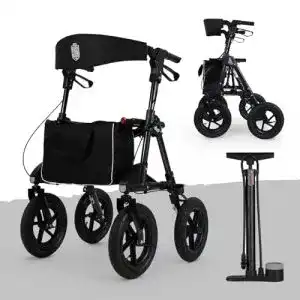 Rollator mit Luftbereifung und Luftpumpe für komfortable Nutzung