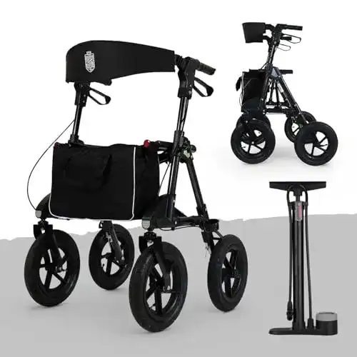 Rollator mit Luftbereifung und Luftpumpe für komfortable Nutzung