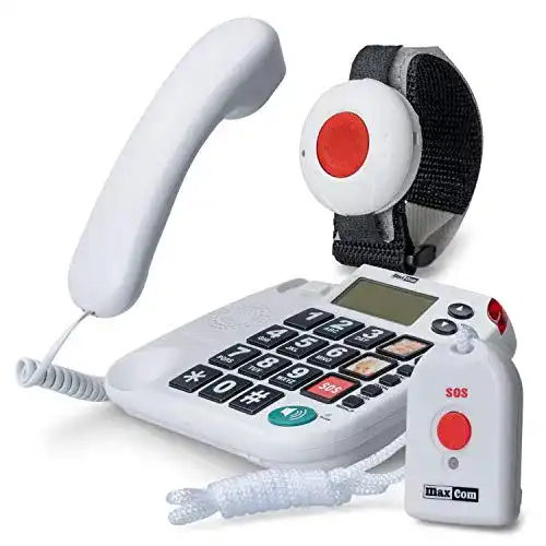 Maxcom KXTSOS Schnurtelefon für Senioren mit Notruf-Sender