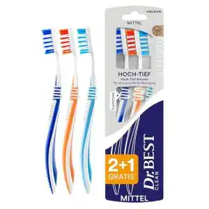 Dr. Best Zahnbürste Hoch-Tief, Mittel, Vorteilspack gründliche Zahnreinigung