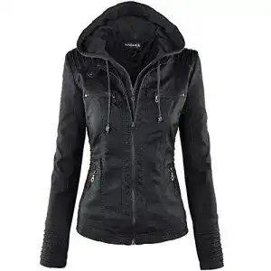 Lederjacke für Damen mit Kapuze aus Kunstleder