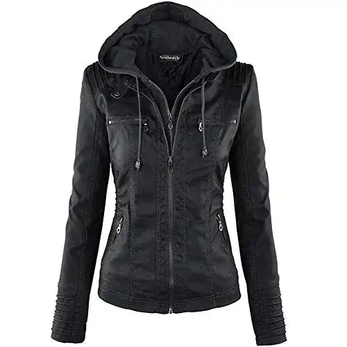 Lederjacke für Damen mit Kapuze aus Kunstleder
