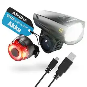 Fahrradscheinwerfer mit Fernlicht Absina LED Fahrradlicht Set Akku