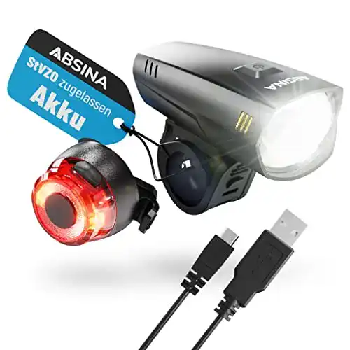 Fahrradscheinwerfer mit Fernlicht Absina LED Fahrradlicht Set Akku