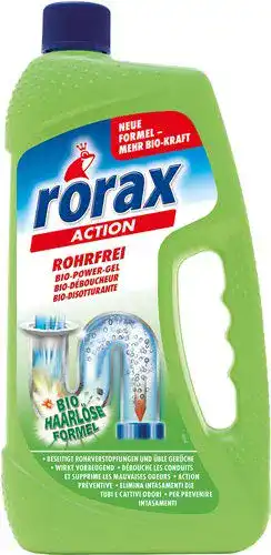 Bio-Abflussreiniger Rorax Action Rohrfrei Bio Power-Gel 6x 1 Liter