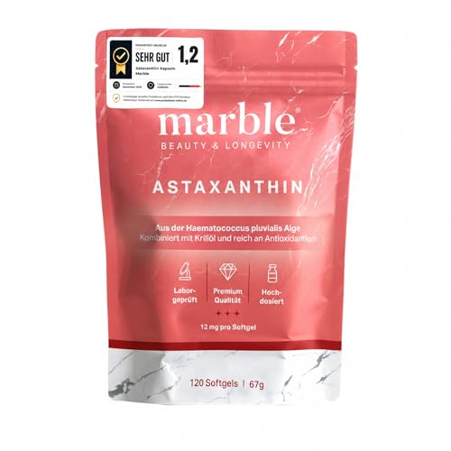 Astaxanthin 12 mg Marble mit Krillöl 120 Softgel Kapseln