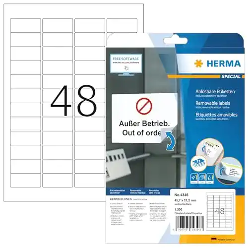 Herma 4346 Universal Etiketten ablösbar, 25 Blatt, 1200 Stück