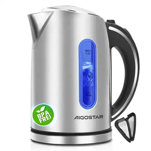 Aigostar Wasserkocher Edelstahl mit 1,7 Litern und Kalkfilter