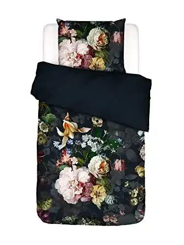 Flanell-Bettwäsche Essenza Fleurel in Indigo Blau mit Blumenmotiven