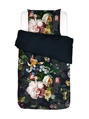 Flanell-Bettwäsche Essenza Fleurel in Indigo Blau mit Blumenmotiven