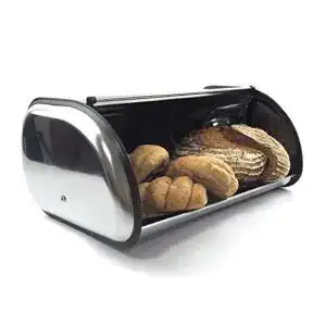 Brotkasten aus Edelstahl mit Rolldeckel und Belüftungsöffnungen