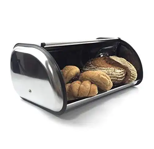 Brotkasten aus Edelstahl mit Rolldeckel und Belüftungsöffnungen