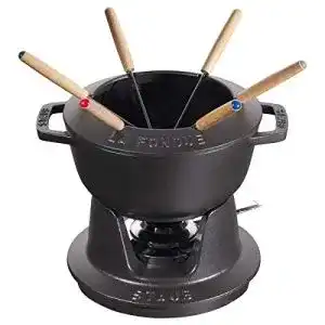 Fondue Set aus Gusseisen mit 6 Gabeln, 18 cm, 1,6 l, Schwarz