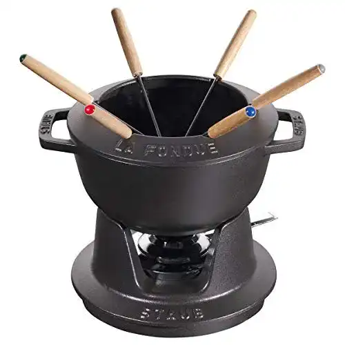 Fondue Set aus Gusseisen mit 6 Gabeln, 18 cm, 1,6 l, Schwarz
