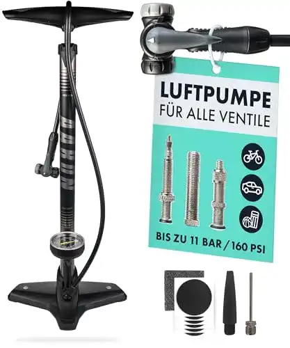 Fahrradpumpe AARON Sport One mit Manometer für verschiedene Ventile