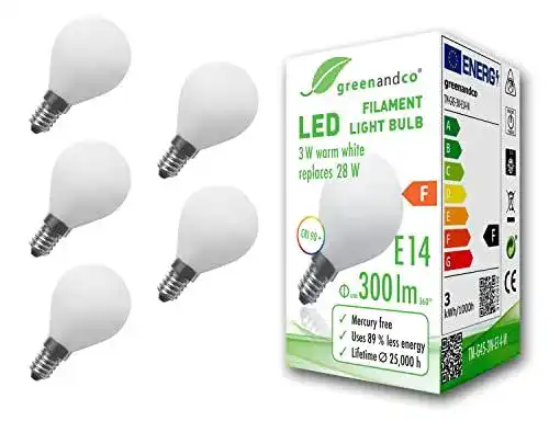 Dimmbares LED E14 Glühfadenlicht von Greenandco mit CRI 90+ Matt